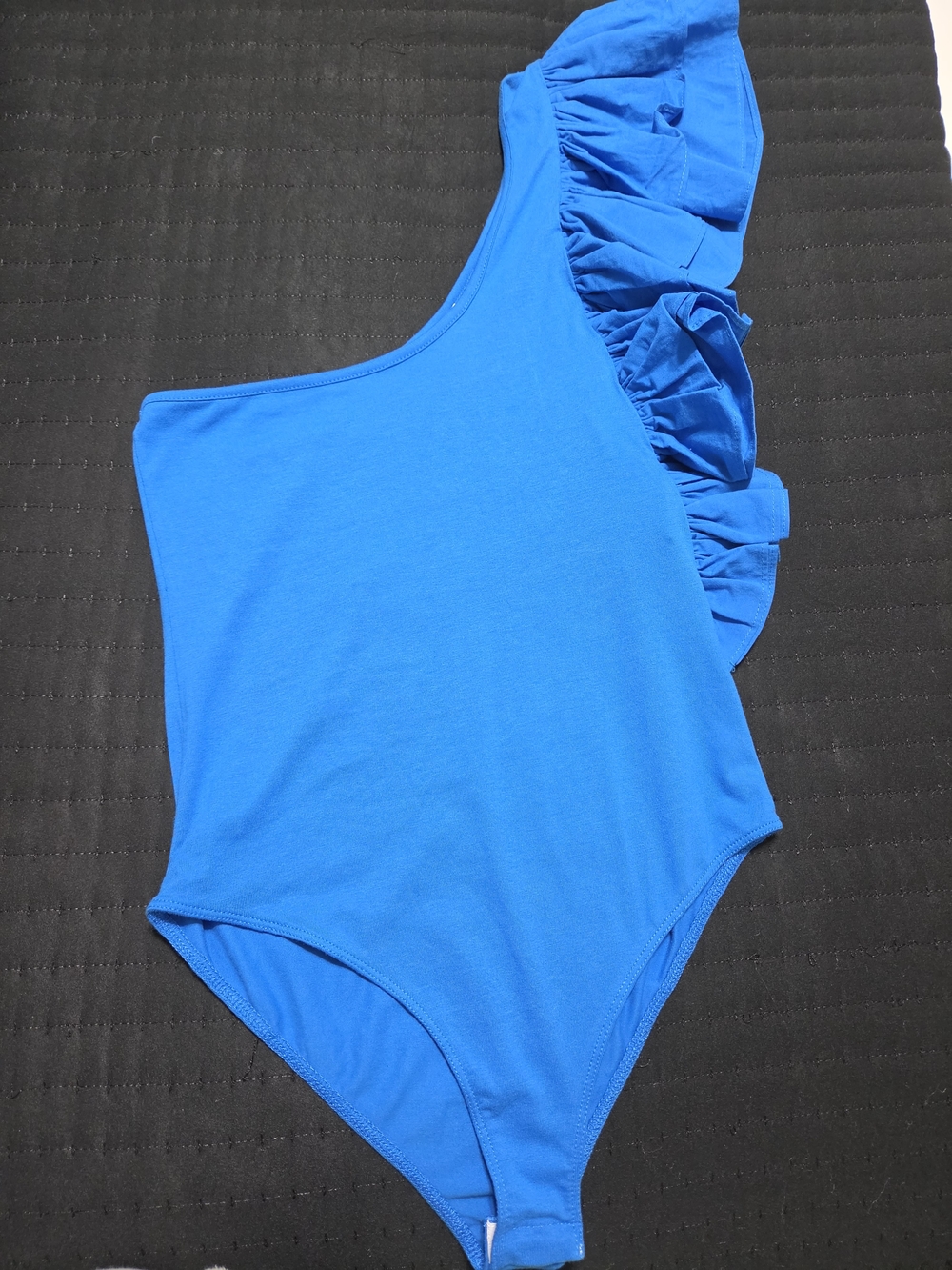 NWT - Zara Blue One-Shoulder Ruffle Top - Picture 3 of 6